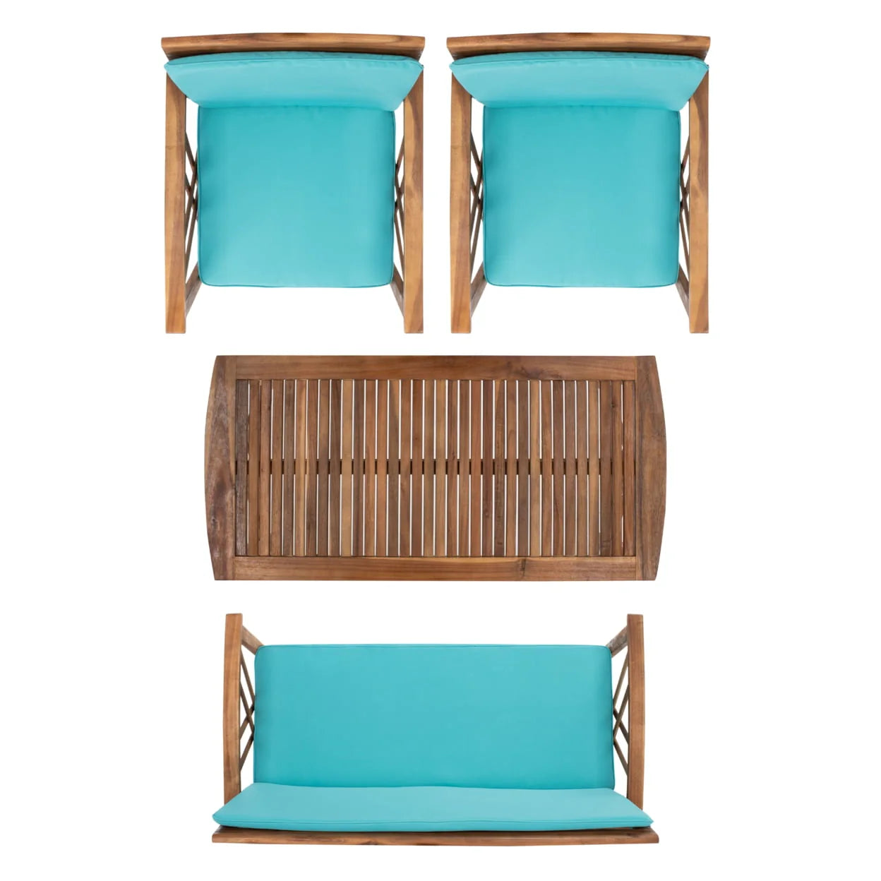 SAFAVIEH Outdoor Collection Fontana 4-Piece Patio Set Aqua Cushion