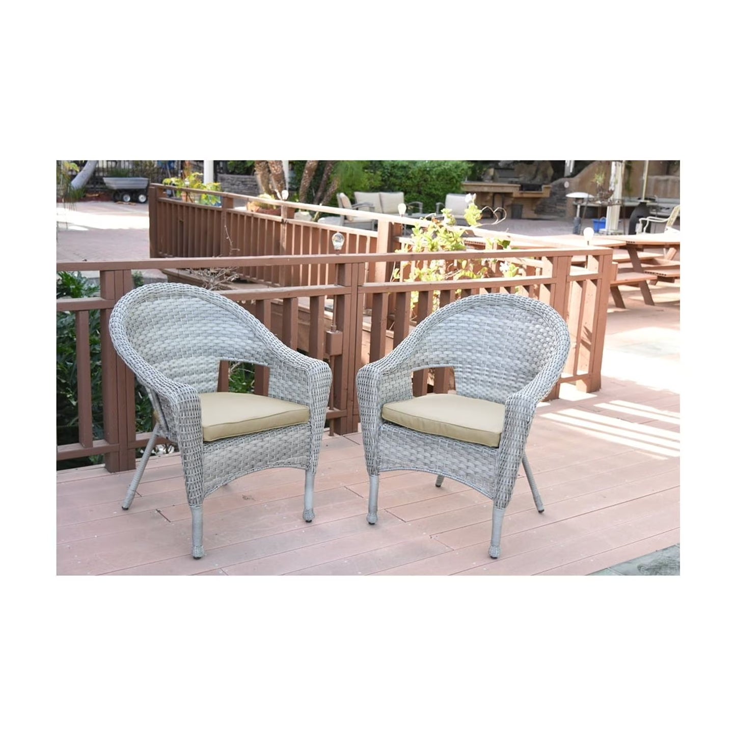 Jeco Clark Wicker Patio Chair in Gray and Midnight Blue (Set of 2)