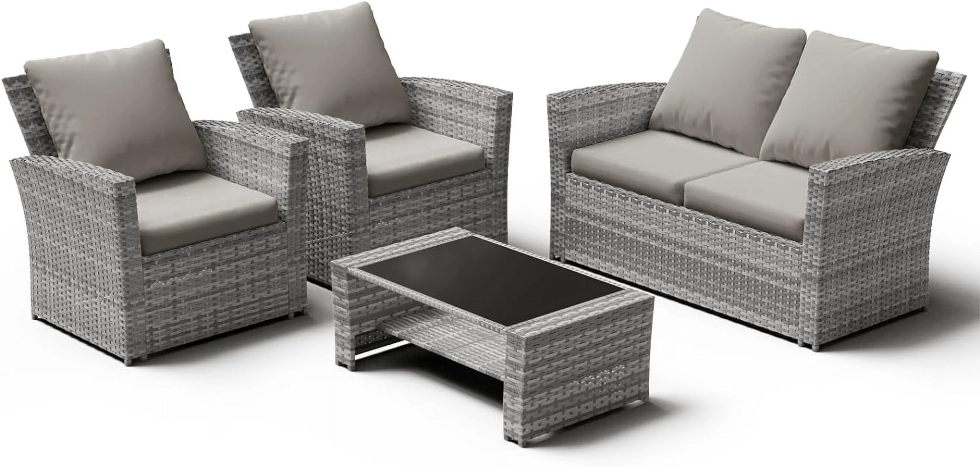 ELPOSUN Wicker Patio Furniture Set, 4 Piece Outdoor Sectional Conversation Sets, Gray PE Rattan Patio Sofa Set for Balcony, Porch, Backyard, Grey