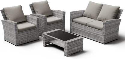 ELPOSUN Wicker Patio Furniture Set, 4 Piece Outdoor Sectional Conversation Sets, Gray PE Rattan Patio Sofa Set for Balcony, Porch, Backyard, Grey