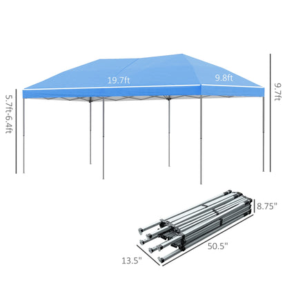 Outsunny 10' x 19' Pop Up Canopy with Easy Up Steel Frame, 3-Level Adjustable Height and Carrying Bag, Sun Shade Event Party Tent for Patio, Backyard, Garden, Blue