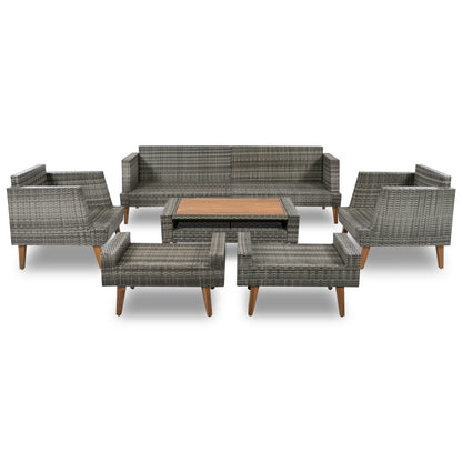 6 Pieces Wicker Patio Furniture Set Outdoor Conversation Set, All Weather PE Rattan Sectional Sofa Couch with Storage Table and Cushions, Beige