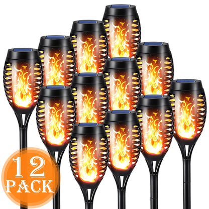 Toodour Christmas Solar Lights Outdoor with Flickering Flame, 12 Pack LED Solar Torch Lights, Waterproof Solar Garden Lights for Path Landscape Patio Christmas Decor