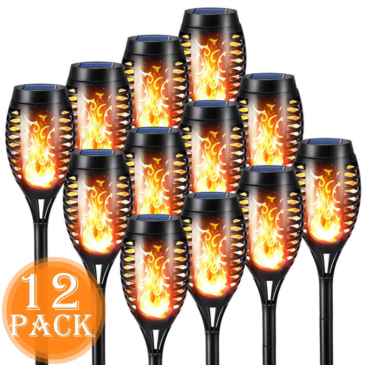 Toodour Christmas Solar Lights Outdoor with Flickering Flame, 12 Pack LED Solar Torch Lights, Waterproof Solar Garden Lights for Path Landscape Patio Christmas Decor