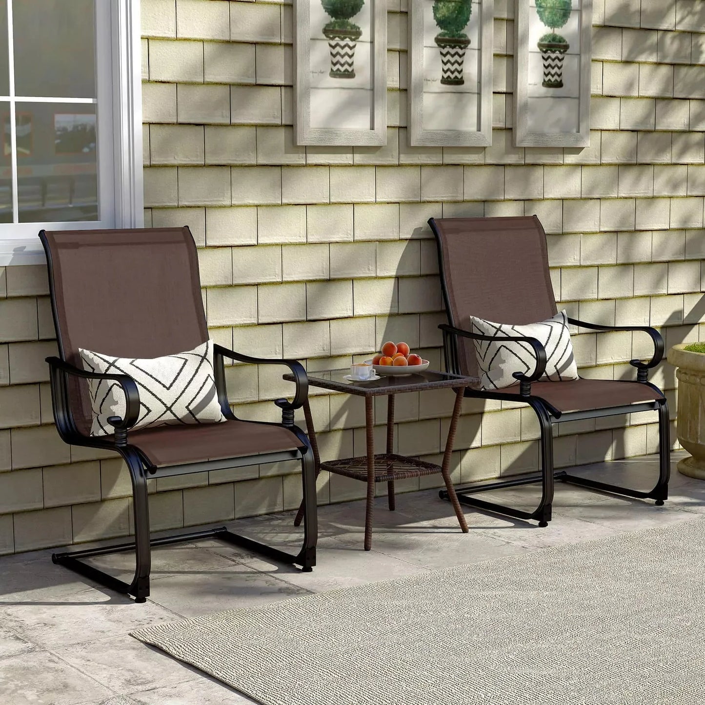 Harmijoy Set of 2 Patio Chairs C-Spring Motion Chairs w/Quick-drying & Breathable Fabric