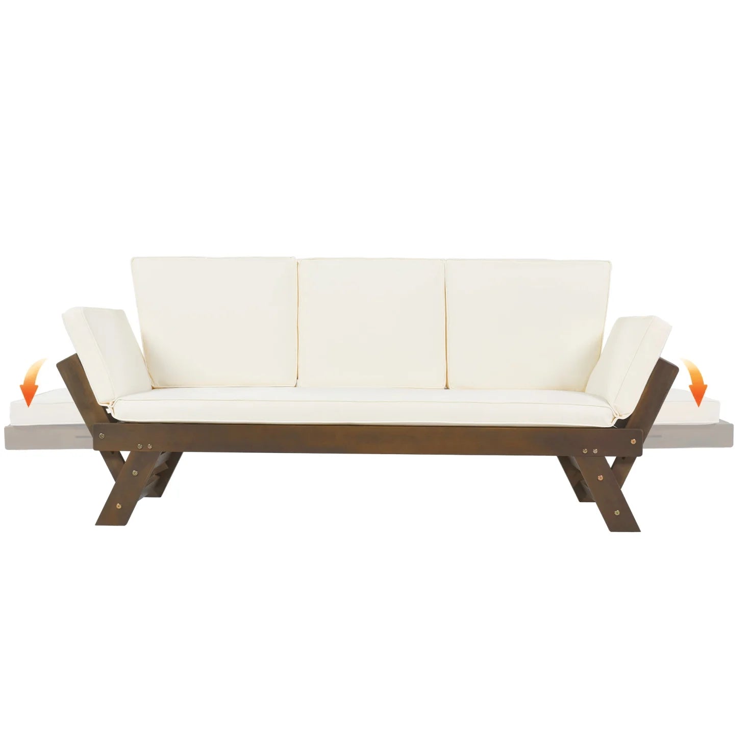 Adjustable Patio Wooden Outdoor Couch with Removable Cushions and Pillow, for Outdoor, Bedroom, Living Room, Study, Balcony,Beige