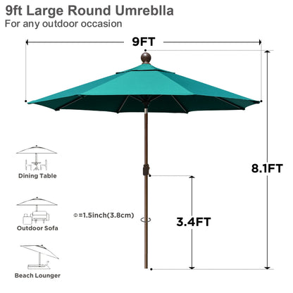 EliteShade 9Ft Market Umbrella Patio Outdoor Table UmbrellaTeal