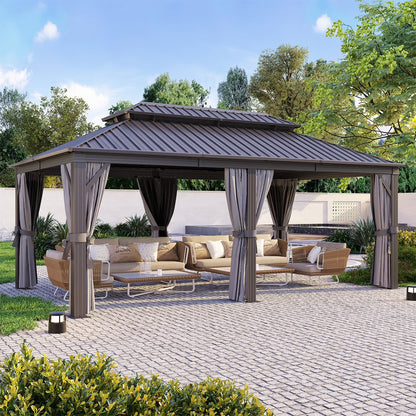 Clouddwell 10' x 12' Gazebo for Patio, Gazebo Pergola with Sloped Roof, Large Wall-Mounted Heavy Duty Awnings, for Deck, Patio and Backyard