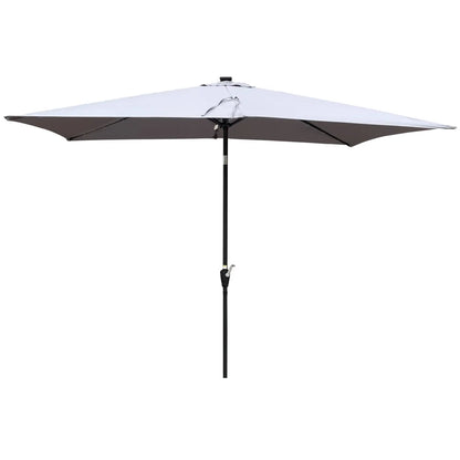 10 x 6.5t Patio Umbrella,Rectangular Picnic Table Umbrella,6-8 Chairs Tilt Umbrella with 26 LED Lights,Waterproof Umbrella Sunshade with Crank and Push Button Tilt for Garden Backyard Pool,LIGHT GREY