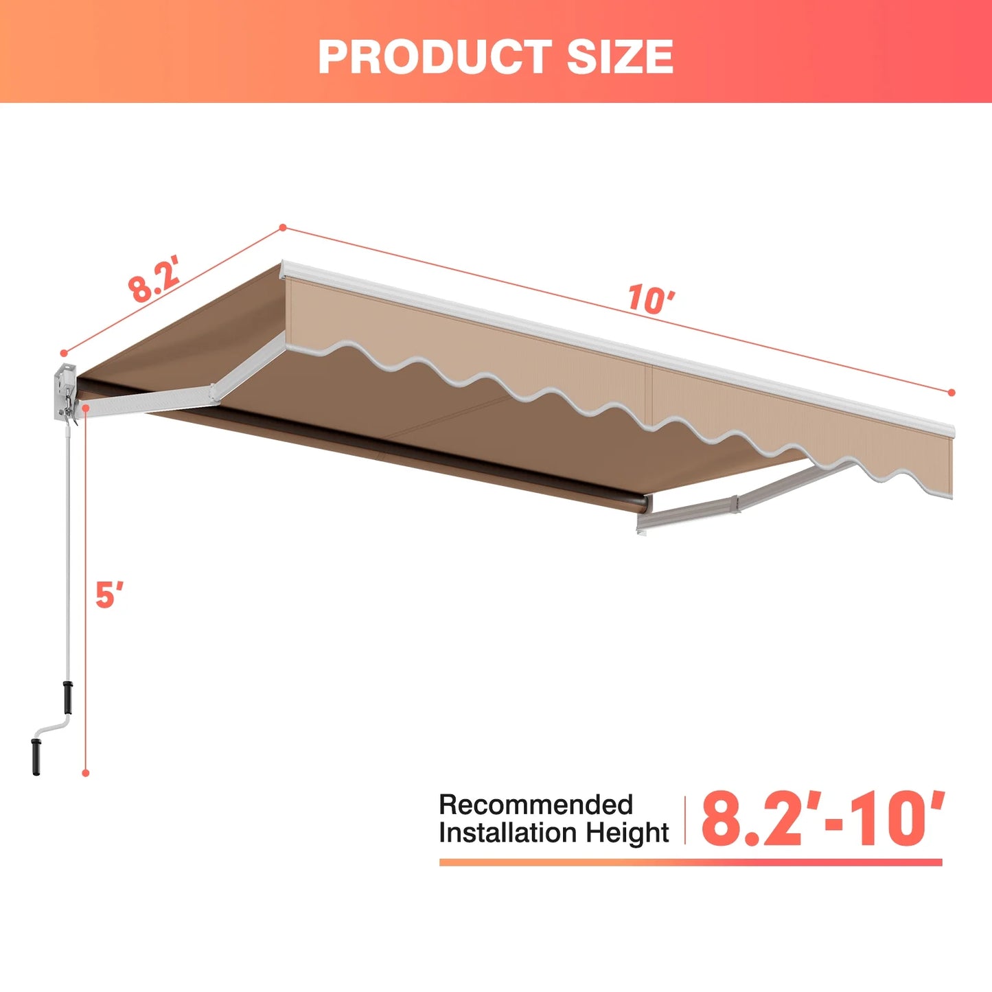 Costway 10' x 8' Retractable Awning Patio sun shade w/Crank Handle
