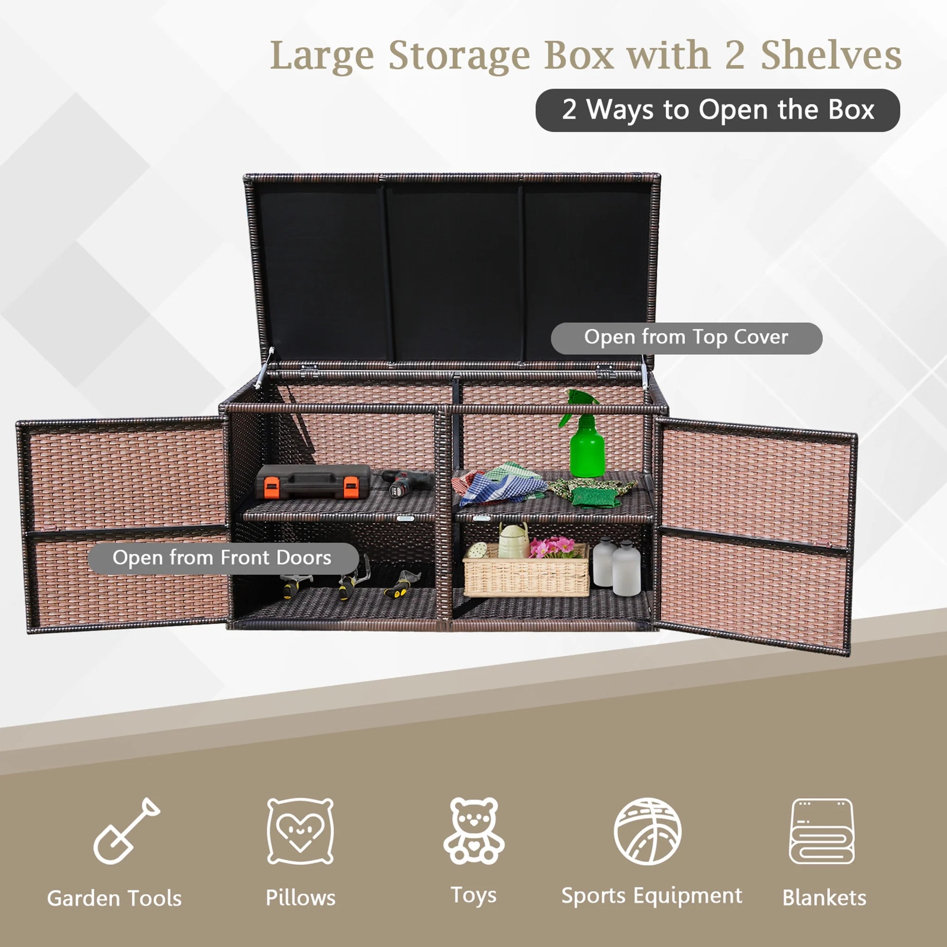 Gymax 88 Gallon Rattan Storage Box Outdoor Patio Container Seat w/Door Mix Brown