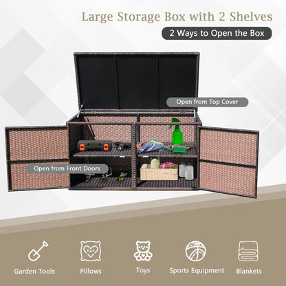 Gymax 88 Gallon Rattan Storage Box Outdoor Patio Container Seat w/Door Mix Brown