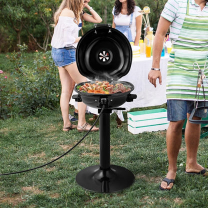 1600W Electric Grill Outdoor, 15-Serving Freestanding Camping Grill with Warming Rack, Removable Oil Drip Tray, Adjustable Temperature Control, Portable BBQ Grill for Patio, Backyard (Black)