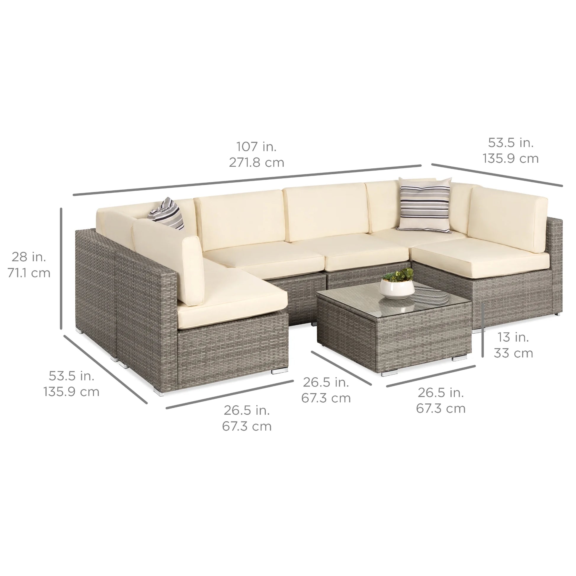 Best Choice Products 7-Piece Outdoor Modular Patio Conversation Furniture, Wicker Sectional Set - Gray/Cream