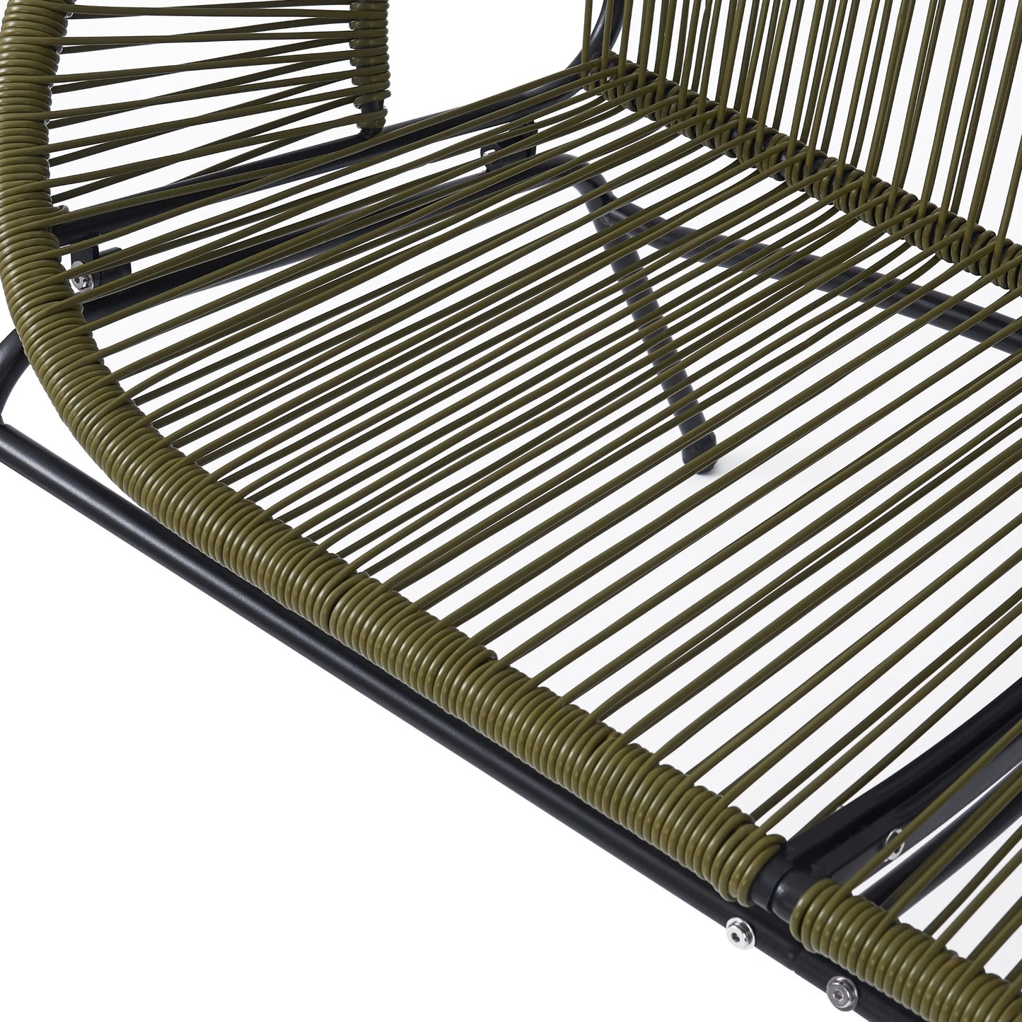 Aspen Modern Outdoor Patio Basket Loveseat, Hammock Weave Design, Metal Frame, Green