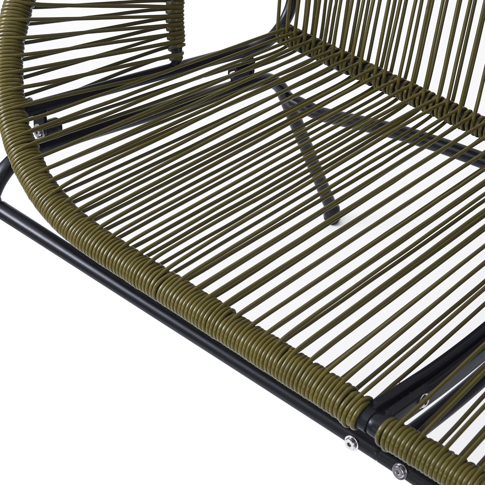 Aspen Modern Outdoor Patio Basket Loveseat, Hammock Weave Design, Metal Frame, Green