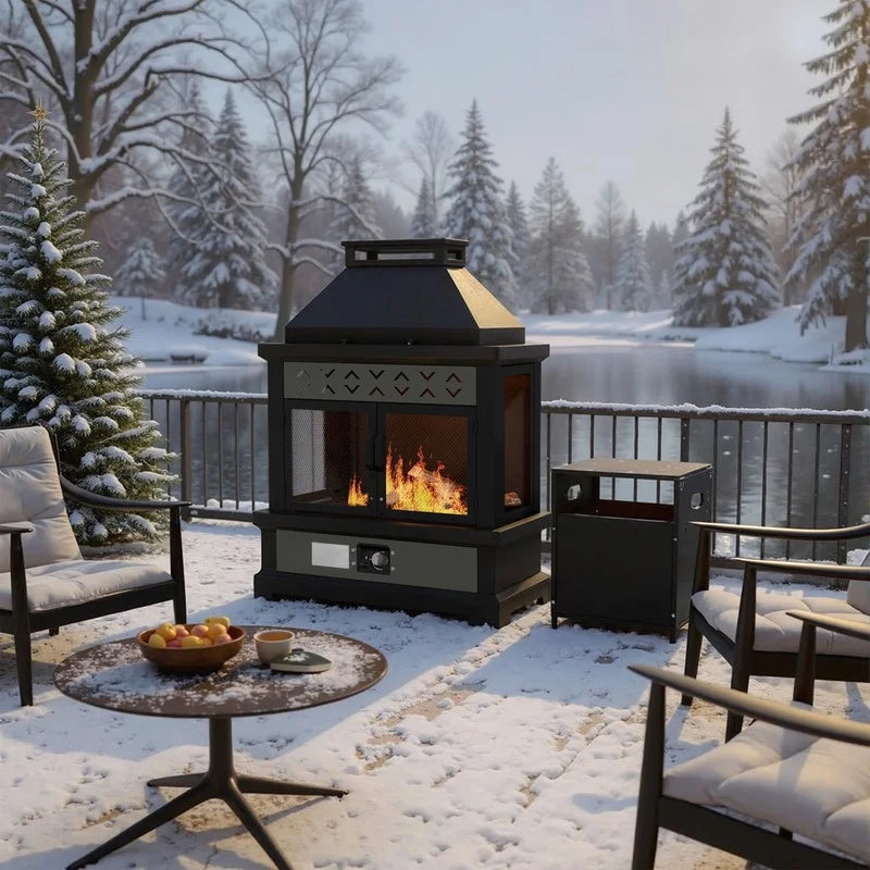 GAZEBETER Outdoor Gas Fireplace, 35" 50000 BTU Patio Gas Fire Pit Propane with Rain Cover, CSA Certified, Adjustable Flame for Deck, Backyard, Balcony