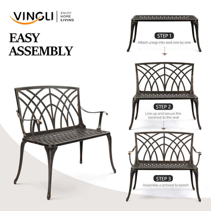 Zimtown Garden Patio Bench with Orchid Back , Aluminum Bench Chair For Backyard & Porch & Path, 38'' Bronze