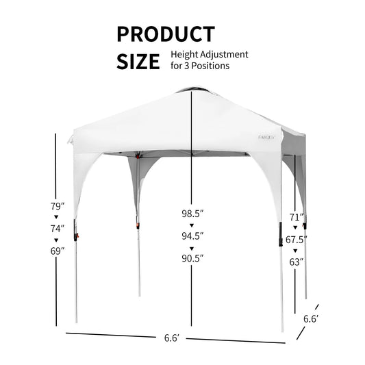 Patiojoy Pop-up Canopy Tent 6.6' x 6.6' Height Adjustable Commercial Instant Canopy w/Portable Roller Bag White