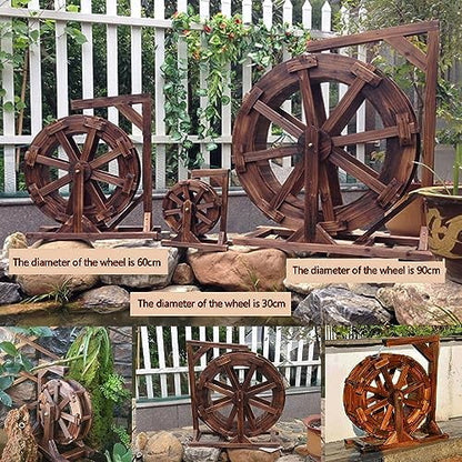 Water Wheel Fountain Outdoor Garden with Stand, Outdoor Water Fountains and Waterfalls, Wooden Water Wheel Fountain for Patio Pond Pool, Garden Decoration Water Feature, Vintage Rustic Ornamental (Co