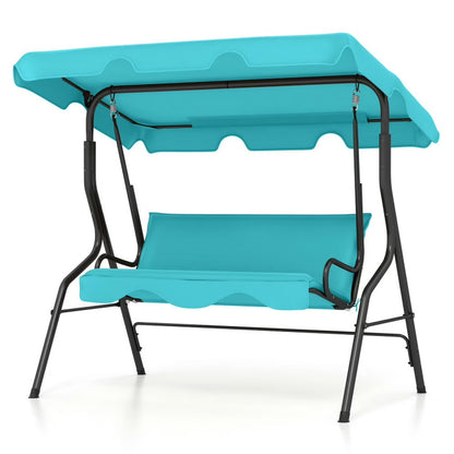 Spaco Outdoor Porch Swings,Hanging Porch Swings,3 Seat Outdoor Patio Canopy Swing with Cushioned Steel Frame-Blue