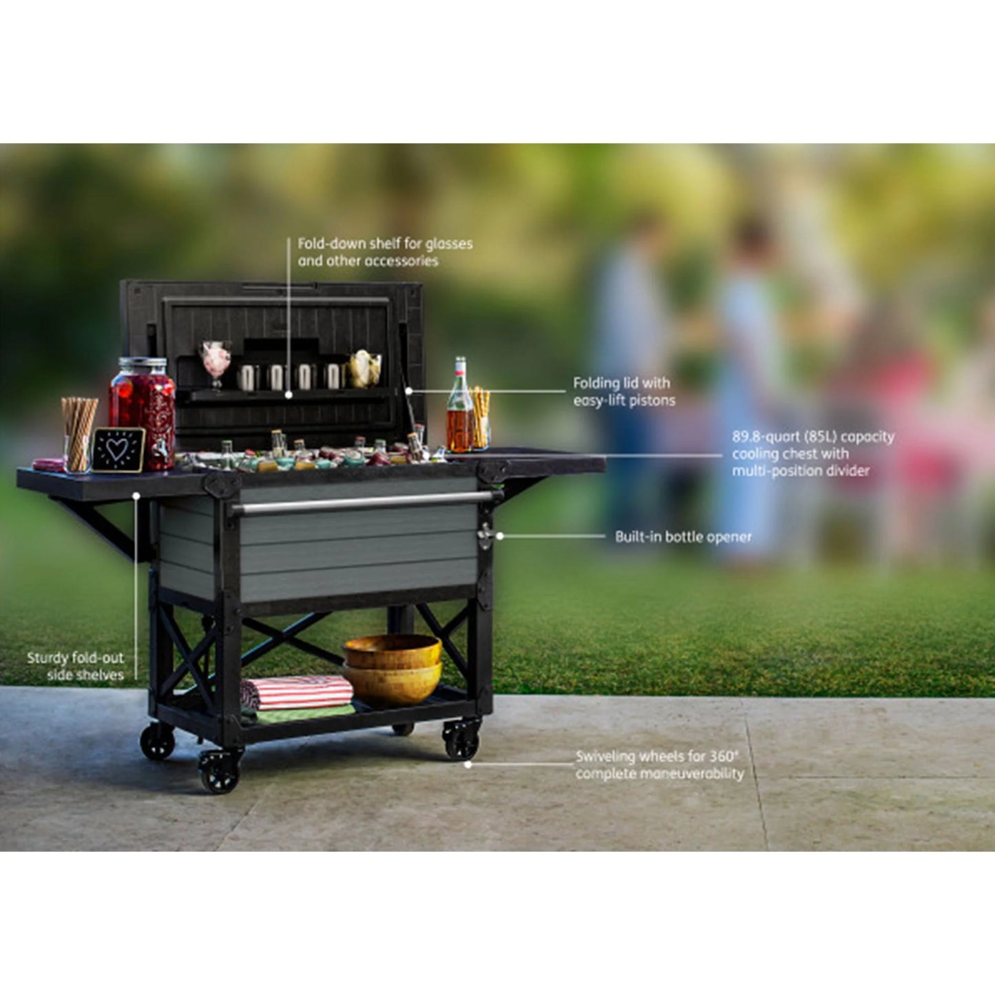 Keter Outdoor Patio Cooler Ice Chest Insulated Beverage Bar Cart, Gray