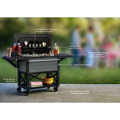 Keter Outdoor Patio Cooler Ice Chest Insulated Beverage Bar Cart, Gray