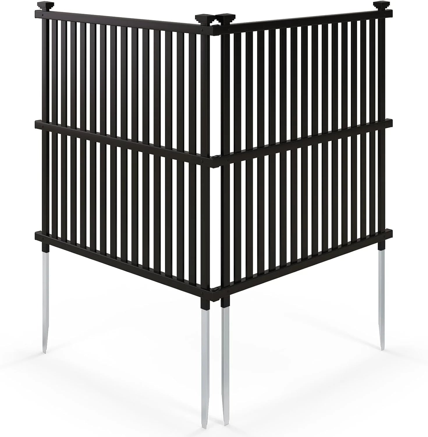 SAZYY 2 Panels Air Conditioner Fence, 45 in. W x 45 in. H Garden Fence, Vinyl Trash Can Pool Equipment Enclosure w/Metal Ground Stakes, Outdoor Privacy Fence Screen for Garden Patio Lawn AC Unit, White