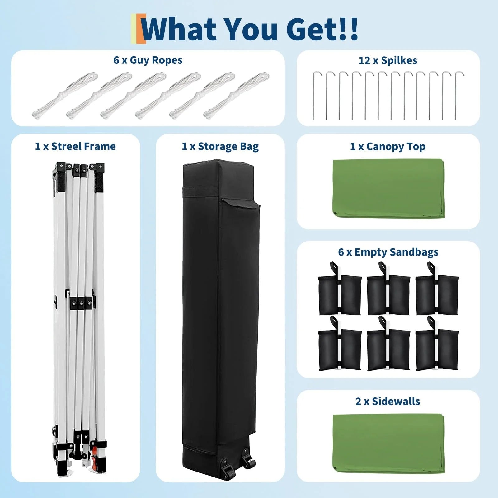 Riedhoff 10'x 20' Pop-up Canopy Tent with 2 Sidewalls,12 Stakes & 6 Sandbags,for Patio,Party,Green