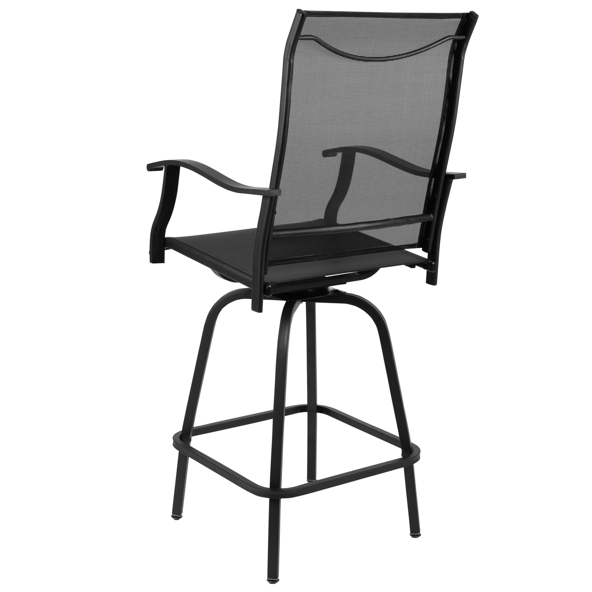 Flash Furniture Valerie Outdoor Sling Patio Barstools with Footrest and Arms, Set of 2, Black