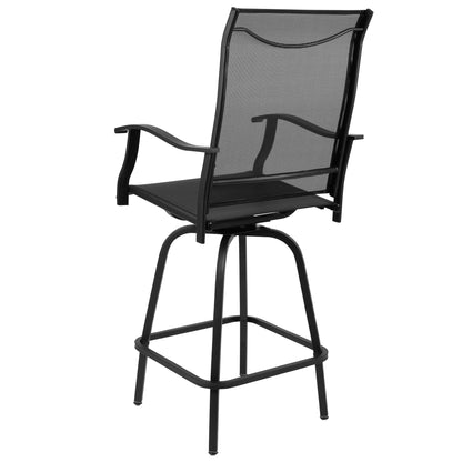 Flash Furniture Valerie Outdoor Sling Patio Barstools with Footrest and Arms, Set of 2, Black
