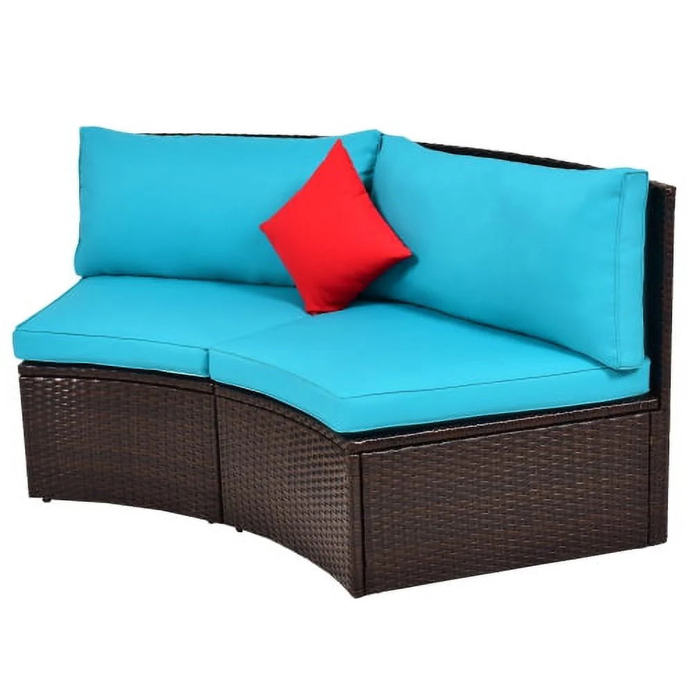 ASTARTH Outdoor 4 pcs Patio Sofa Furniture Sets, Half-Moon Wicker Sectional Furniture with Two Pillows and Coffee Table (Beige Cushions)