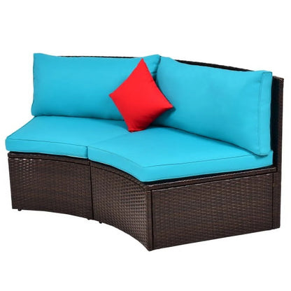 ASTARTH Outdoor 4 pcs Patio Sofa Furniture Sets, Half-Moon Wicker Sectional Furniture with Two Pillows and Coffee Table (Beige Cushions)
