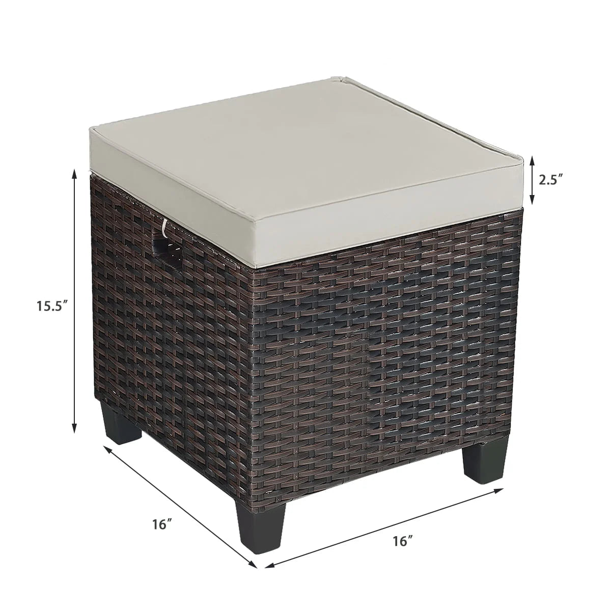 Gymax Set of 2 Patio Rattan Ottoman Footrest Garden Outdoor w/Brown Cushion