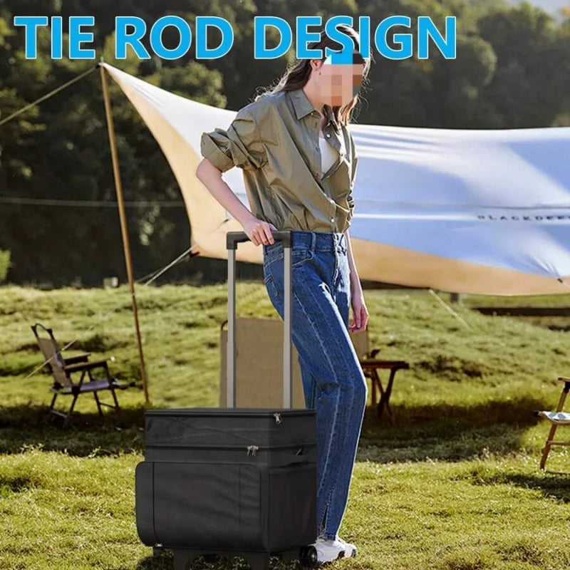 Cooler With Wheels And Handle, Portable Rolling Cooler, Ice Chest Cooler, 50 Can Large Cooler Bag For Beach, Outdoor Camping, Picnic, Patio Travel