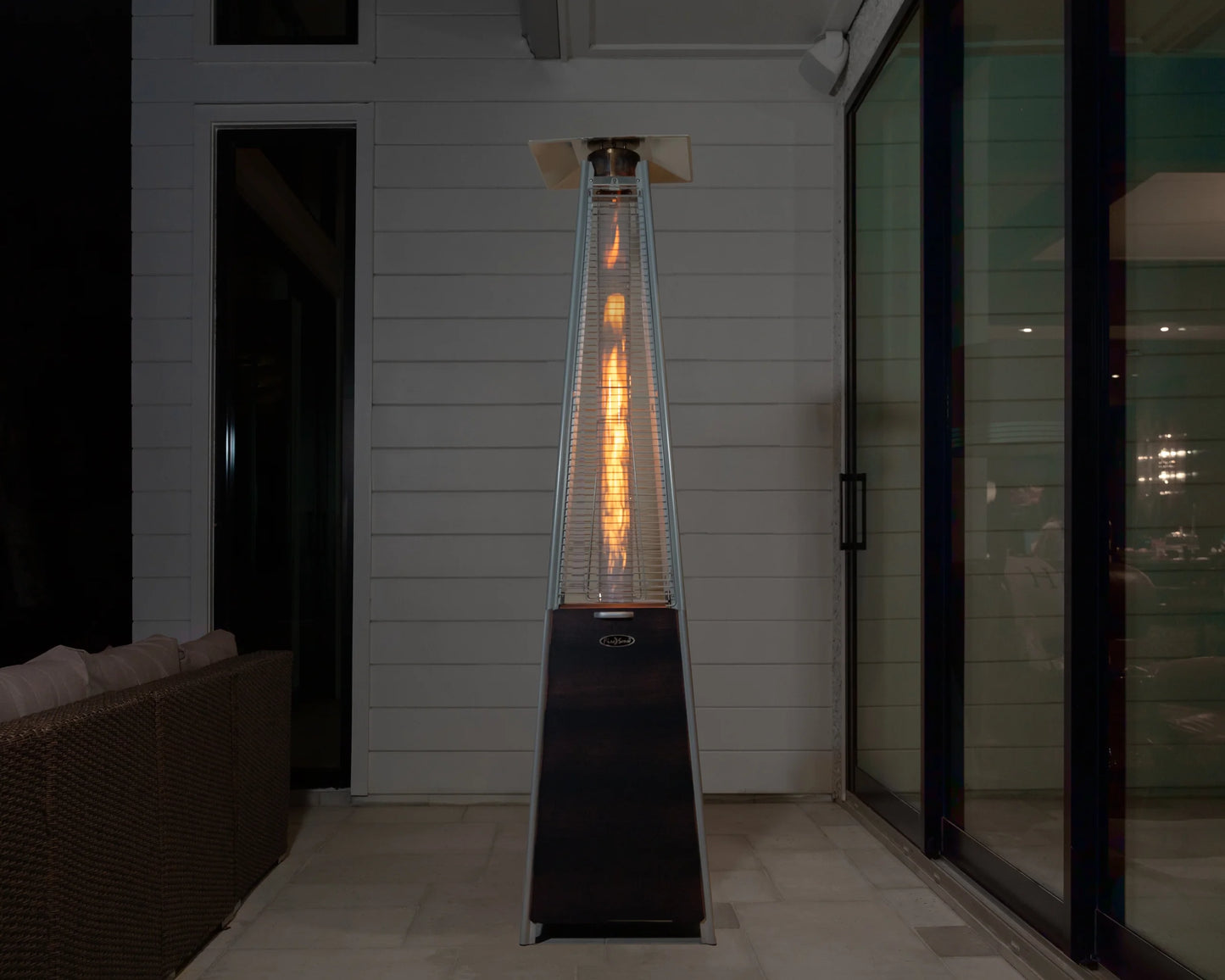 Fire Sense Pyramid Flame Patio outdoor propane Heater Tower with Wheels Coronado Brushed Bronze