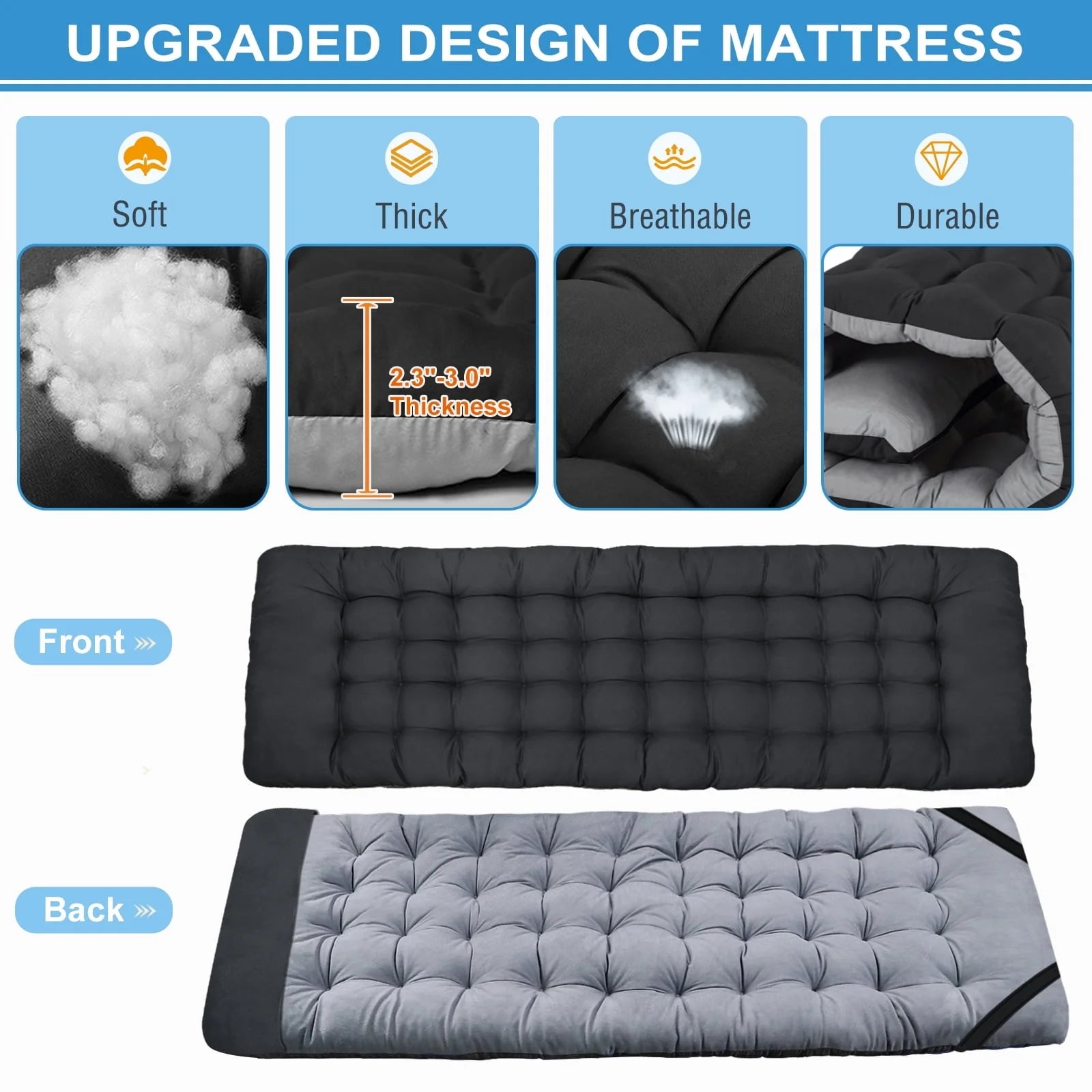 MOPHOTO 75" Adult Camping Cot Folding Cot, Portable Heavy Duty Sleeping Bed with Pad, Outdoor Patio Folding Lounge Chair