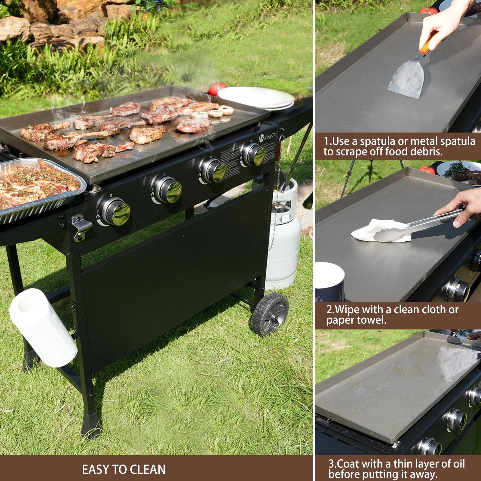 KingChii 4-Burner 32" Propane Griddle Outdoor Flat Top Gas Grill Griddle with Hard Cover for Camping, Tailgating, BBQ, Parties, Backyard & Patio