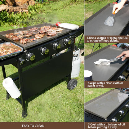KingChii 4-Burner 32" Propane Griddle Outdoor Flat Top Gas Grill Griddle with Hard Cover for Camping, Tailgating, BBQ, Parties, Backyard & Patio