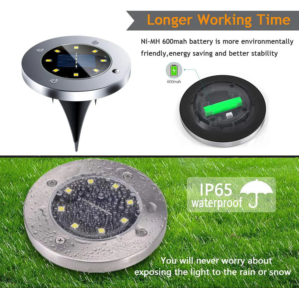 Rirool Solar Ground Lights, 8 LED Solar Disk Lights Outdoor Waterproof for Garden Yard Patio Pathway Lawn Driveway Walkway- Warm White 8 Pack