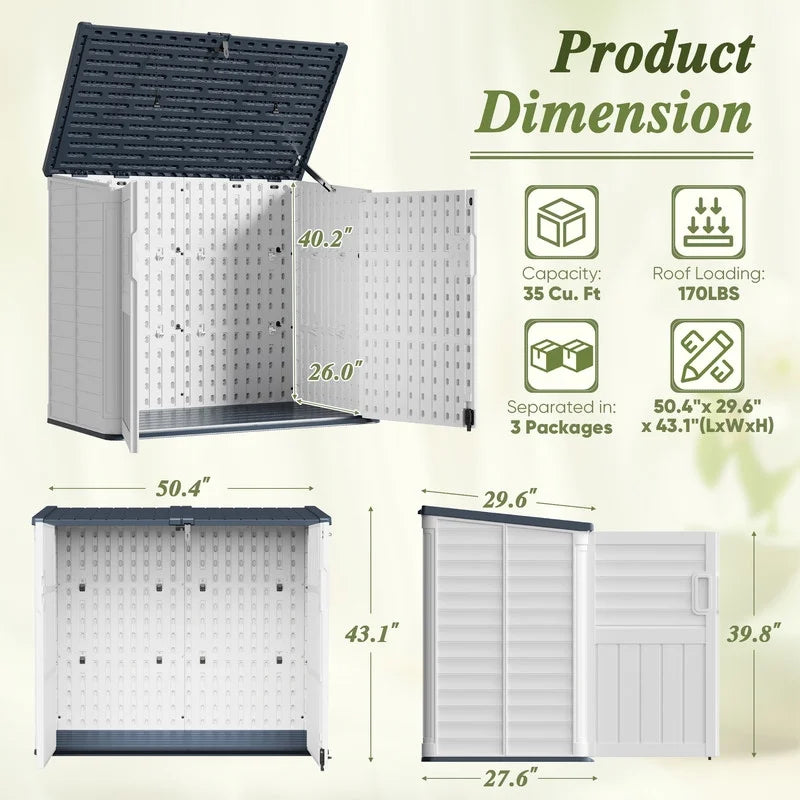 Devoko Outdoor Storage Shed Resin, 35 Cu.Ft Large Capacity Waterproof Plastic Storage Cabinet with Lockable for Garden and Patio