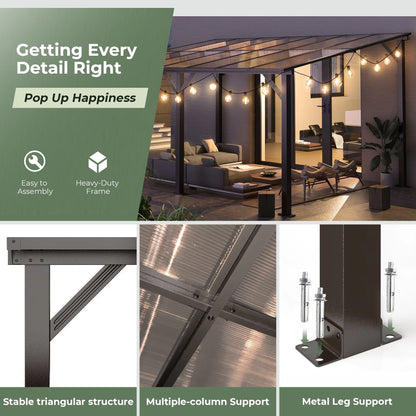 GVDV 14' x 10' Hardtop Gazebos Pergola, Outdoor Wall Mounted Gazebos with Aluminum Frame and Thickened columns for Patio,Backyard,Garden