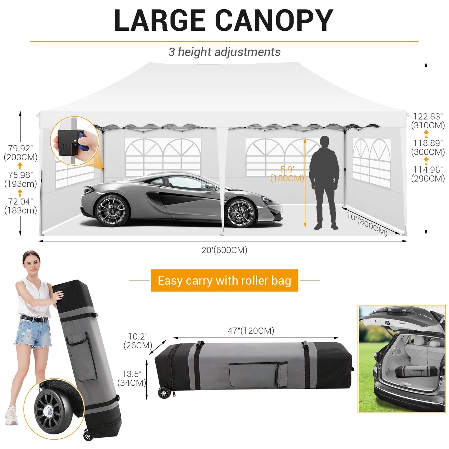SANOPY 10'x 20' Pop up Canopy Tent, Commercial Heavy Duty Canopy with 6 Removable Side Walls Portable Shelter for Patio Picnic Gazebo Party Wedding, White