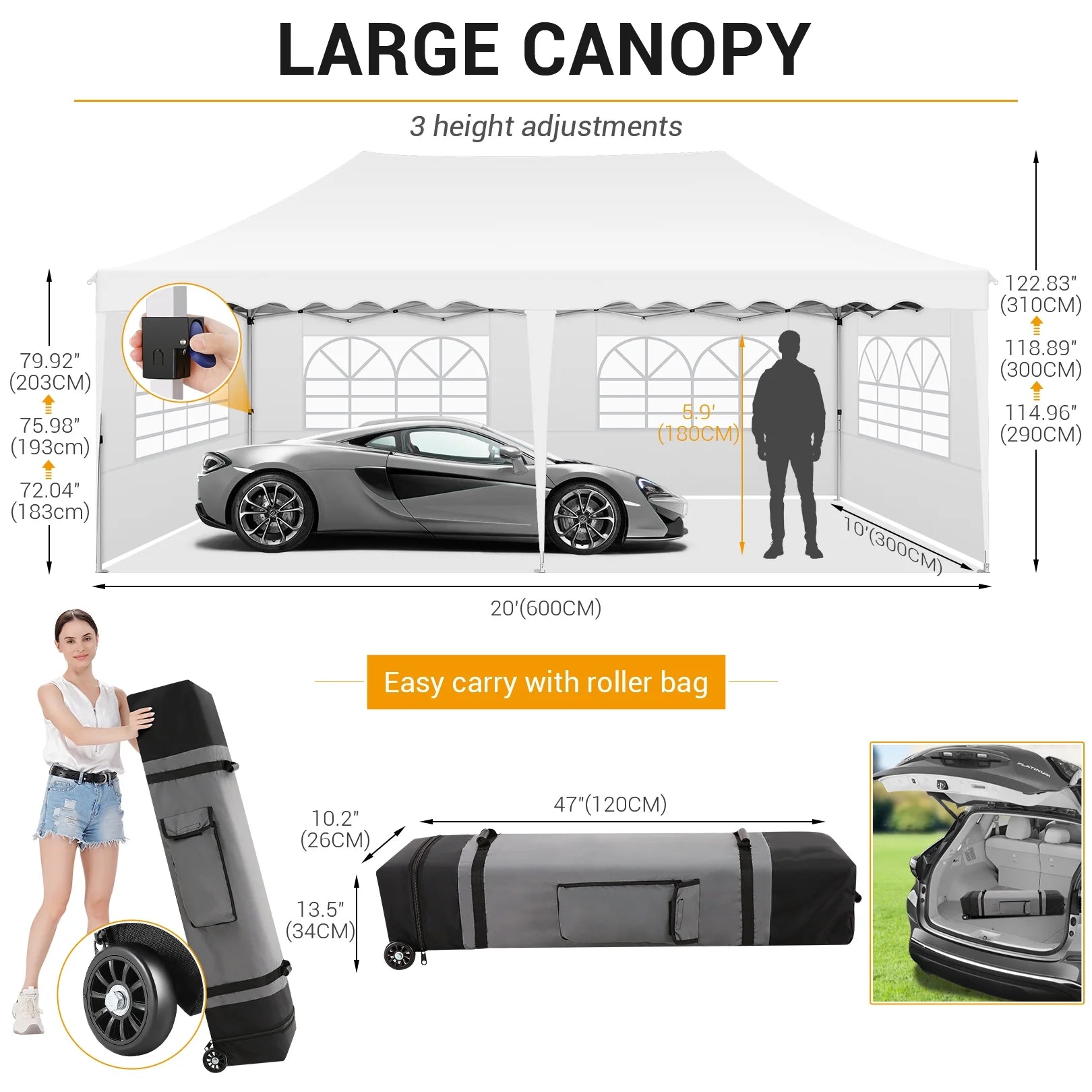 SANOPY 10'x 20' Pop up Canopy Tent, Commercial Heavy Duty Canopy with 6 Removable Side Walls Portable Shelter for Patio Picnic Gazebo Party Wedding, White