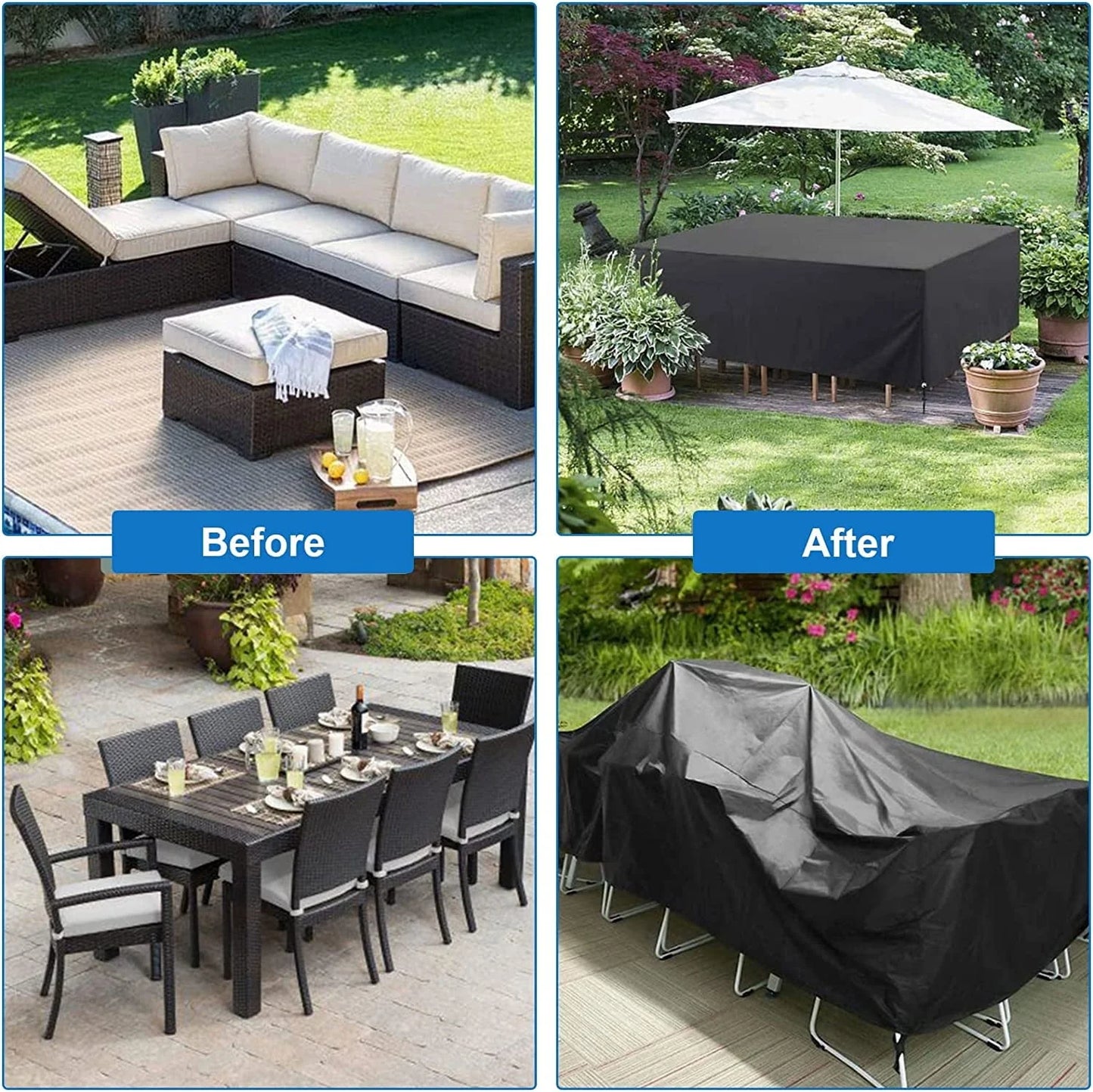 Patio Furniture Covers Waterproof,71 x 47 x 30 inch outdoor furniture cover waterproof,Dinosam Durable Outdoor Furniture Covers with 4 Windproof Buckles,Black Patio Table Cover Fits for 8-10 Seats