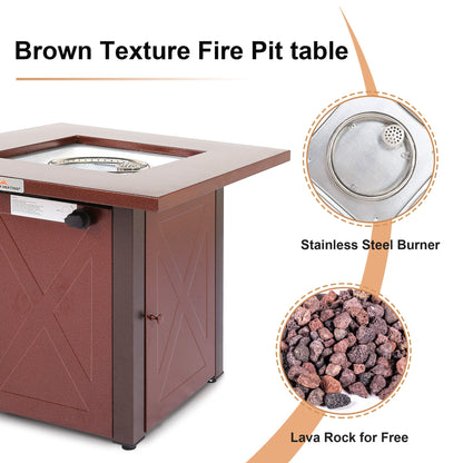 28 In Propane Fire Pit Table, Square Brown Texture Outdoor Gas Fire table with Lid & Lava rock, 50000 BTU, Auto-Ignition, Adjustable Flame, ETL-Certified, Suitable for Courtyard/Patio/Balcony