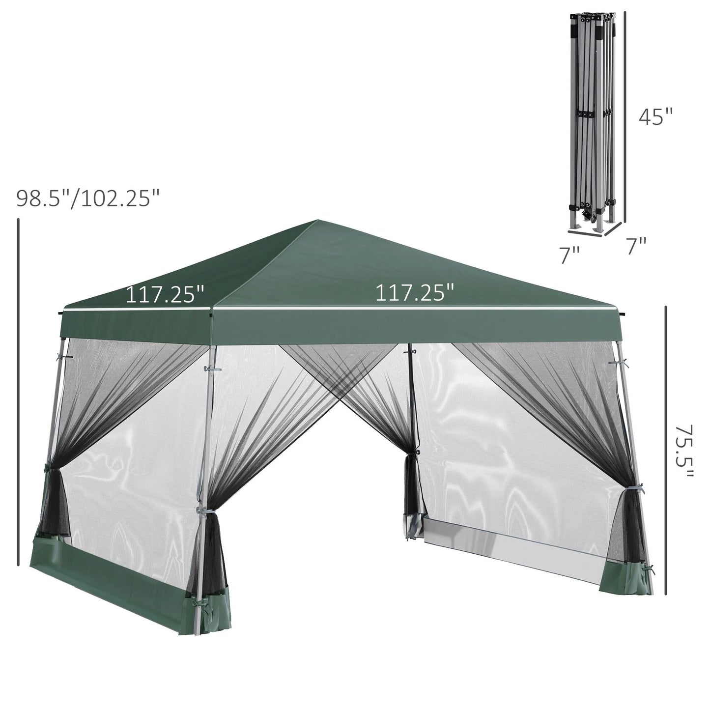 CoSoTower Slant Leg Pop Up Tent with Netting and Carry Bag, Instant Sun Shelter, Tents for Parties, Height Adjustable, for Outdoor, Garden, Patio, (11.5'X11.5' Base/10'X10' Top), Green