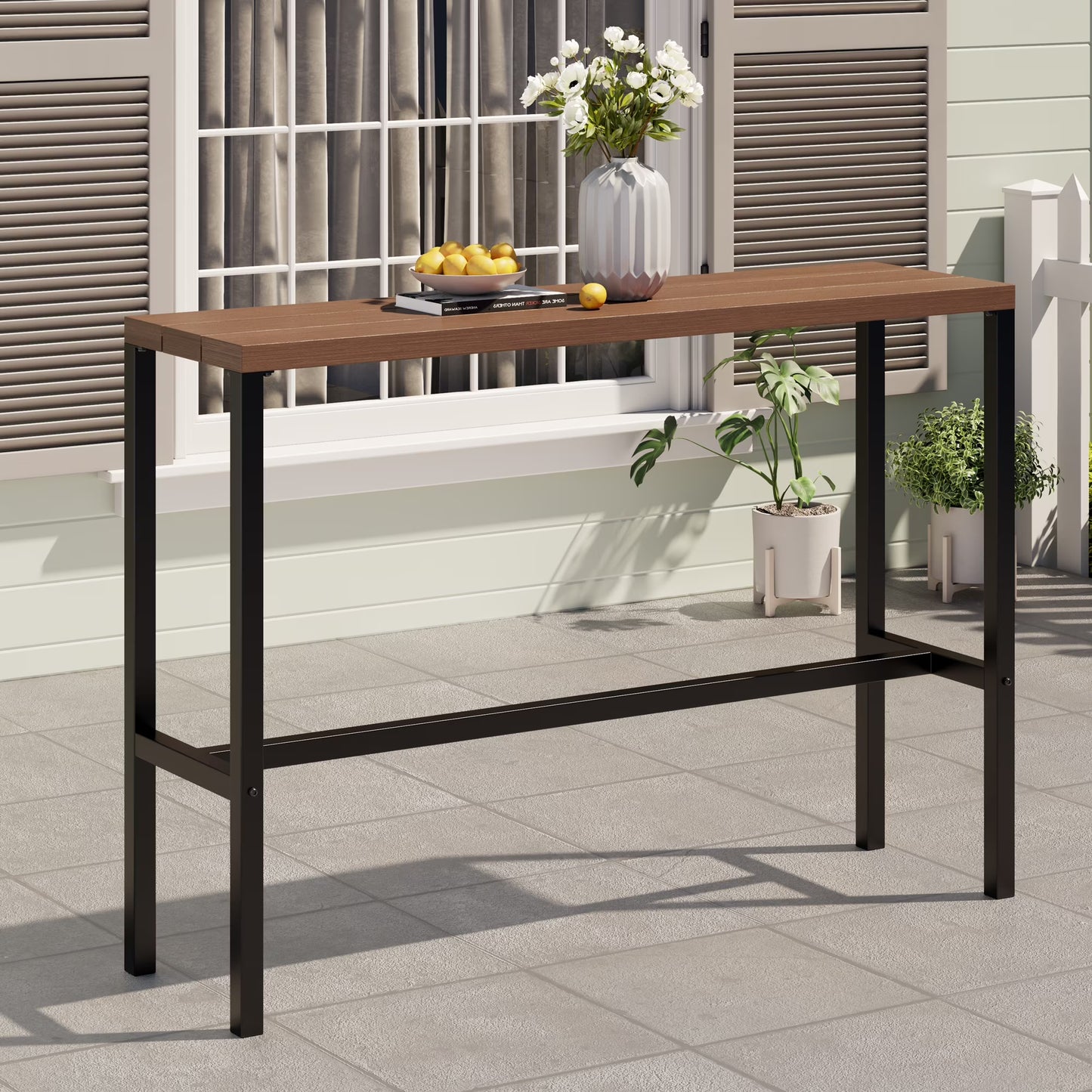 Vicllax Patio Rectangle Bar Table Metal Modern Style for Porch Garden (45.3"Lx13.8"Wx37.4"H)