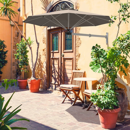 Gymax 8FT Patio Wall Mounted Cantilever Umbrella Parsol w/Adjustable Pole Tan