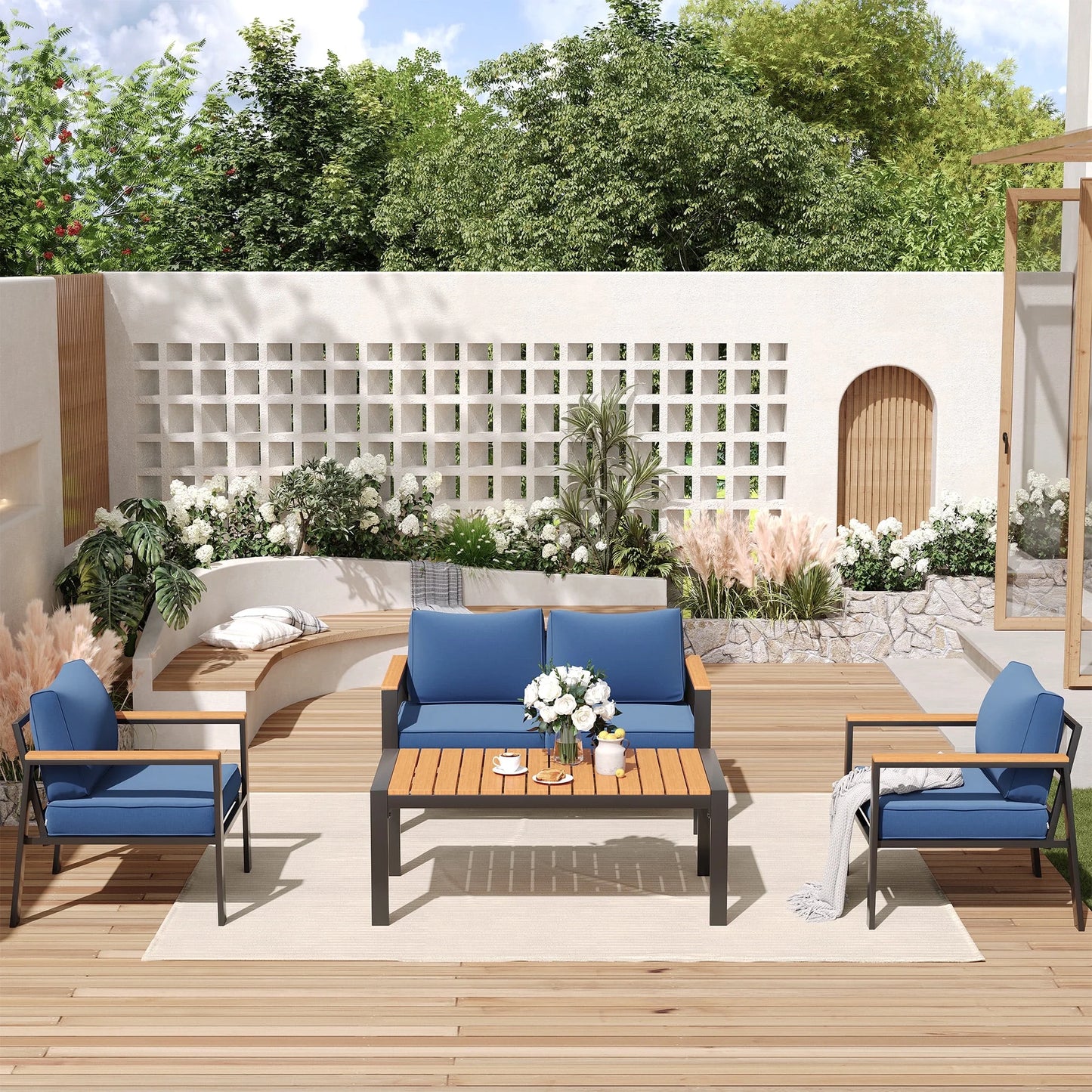 ELPOSUN Patio Furniture Sofa,All-Weather Outdoor Sofa,Outdoor Loveseat Sofa Couch,Weather Resistant Wicker Loveseat with Deep Seat Cushion (ONLY Patio Loveseat Sofa)